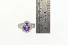 10K White Gold Pear Amethyst Diamond Halo Statement Ring