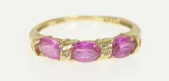 10K Yellow Gold Oval Pink Sapphire Diamond Accent Band Ring
