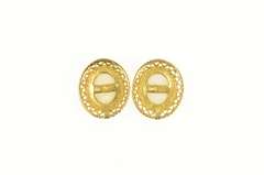 14K Yellow Gold Oval Natural Opal Ornate Filigree Halo Stud Earrings