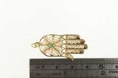 14K Yellow Gold Filigree Hamsa Turquoise Protect Symbol Charm/Pendant