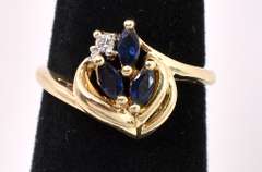 Elegant Blue Sapphire and Diamond Ring In 14K Yellow Gold