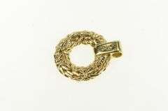 14K Yellow Gold Byzantine Link Round Circle Diamond Bar Pendant