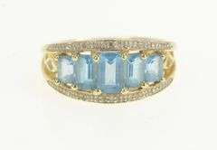 14K Yellow Gold Emerald Cut Blue Topaz Diamond Accent Ring