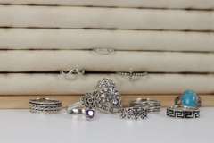Sterling Silver Curated Ring Assortment Various Sizes & Styles (10 Ring Lot)