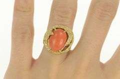 14K Yellow Gold 1950's Coral Rope Vintage Cocktail Statement Ring