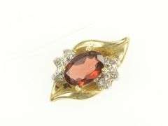 10K Yellow Gold Oval Garnet Diamond Cluster Accent Pendant