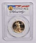 PR69DCAM 1990-P $25 American Gold Eagle 1/2 Oz Gold Signed Reagan PCGS