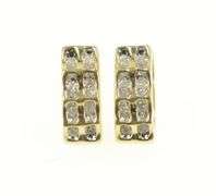 10K Yellow Gold Retro Oval Diamond Squared Huggies Hoop Earrings