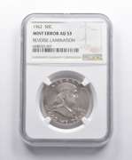 Mint Error AU53 1962 Franklin Half Dollar REV Lamination NGC