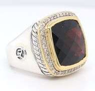 David Yurman 2 Tone Albion Garnet and Diamond Ring