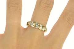 14K Yellow Gold 0.25 Ctw Diamond Grooved Wedding Band Ring