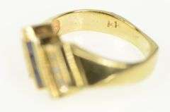 14K Yellow Gold Princess Cut Sapphire Diamond Accent Slanted Ring