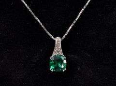 Green Gemstone Pendant Necklace In Sterling Silver