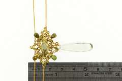 18K Yellow Gold 1940's Ornate Prasiolite Quartz Drop Necklace