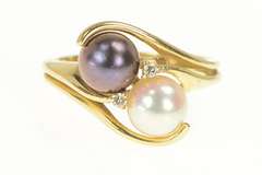 14K Yellow Gold Purple & White Pearl Diamond Bypass Statement Ring