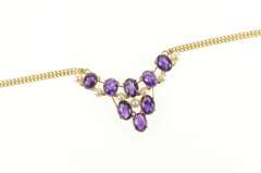 14K Yellow Gold 1940's Amethyst Cabochon Pearl Statement Necklace