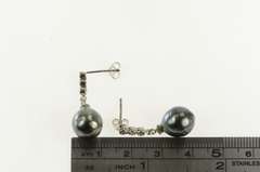 Sterling Silver Dark Grey Pearl CZ Dangle Classic Statement Earrings