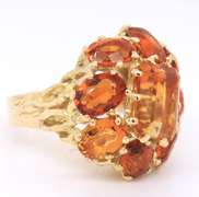 Fantastic Yellow Gold oval and Emerald Cut Citrine Cluster Ring