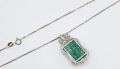 Stunning 10.75 Carat Cushion Emerald and White Sapphire Sterling Sliver Pendant Necklace.