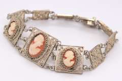 Vintage 925 Sterling Silver Filigree Cameo Bracelet