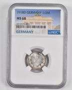 MS68 1918-D Germany 1/2 Mark - Graded NGC