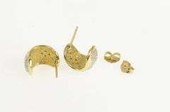 14K Yellow Gold Pave Diamond Huggies Semi Hoop Statement Earrings