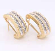 Gorgeous Yellow Gold Two Row Diamond Huggie Earrings