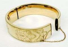 Ornate Antique Wide Gold Filled Bangle Bracelet