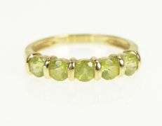 14K Yellow Gold Five Stone Round Vintage Peridot Statement Ring