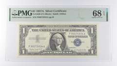 PMG 68 EPQ $1 1957-A US Silver Certificate FR#1620 (FA Block)