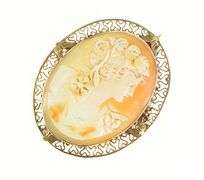 14K Yellow Gold Elaborate Ornate Carved Shell Cameo Lady Pin/Brooch
