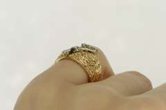 14K Yellow Gold 1940's Diamond Floral Leaf Diamond Cut Band Ring