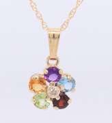 Attractive Yellow Gold Multi Gemstone Flower Pendant on Chain