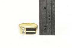 14K Yellow Gold Squared Black Onyx Diamond Statement Ring