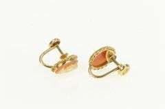 10K Yellow Gold Vintage Carved Shell Cameo Screw Back Earrings