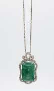 Stunning 10.75 Carat Cushion Emerald and White Sapphire Sterling Sliver Pendant Necklace.
