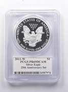 PR69DCAM 2011-W American Silver Eagle 25th Anniv. Signed Mercanti PCGS