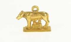 18K Yellow Gold Capitoline Wolf Romulus Remus Roman Myth Charm/Pendant
