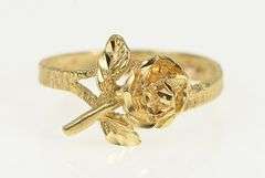 14K Yellow Gold 3D Rose Flower Romantic Valentine Promise Ring