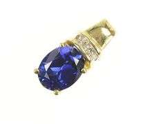 10K Yellow Gold Oval Syn. Sapphire Diamond Accent Classic Pendant