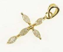14K Yellow Gold Marquise CZ Traditional Cross Christian Pendant