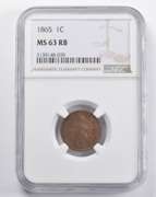 MS63 RB 1865 Indian Head Cent NGC