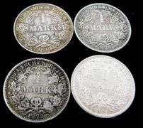 4 German Silver 1 Mark Coins