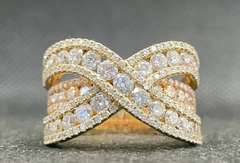 TWO TONE CROSS-OVER ROUND DIAMOND RING IN 14K YELLOW AND ROSE GOLD (2.45 CARATS T.W.)