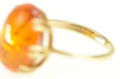 14K Yellow Gold Natural Amber Cabochon Vintage Cocktail Ring