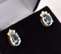 Beautiful Blue Topaz Earring In 14K Yellow Gold