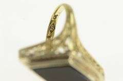 10K Yellow Gold Art Deco Black Onyx Filigree Elaborate Ring