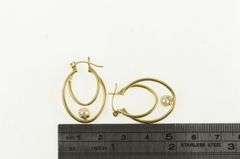 14K Yellow Gold Pearl Oval Vintage Beaded Statement Hoop Earrings