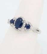 Three Stone Blue Sapphire & Diamond Ring