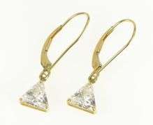 14K Yellow Gold Trillion Solitaire Dangle Vintage Statement Earrings